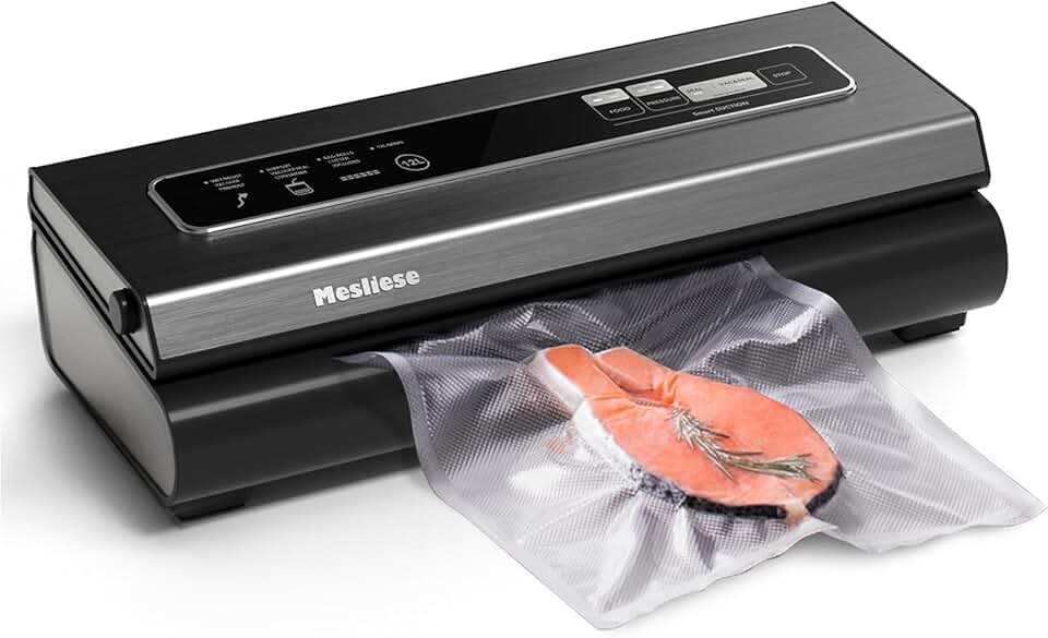 Mesliese - Machine Sous Vide 6-en-1, compacte, 90Kpa, gris, 2 rouleaux, 5 sacs
