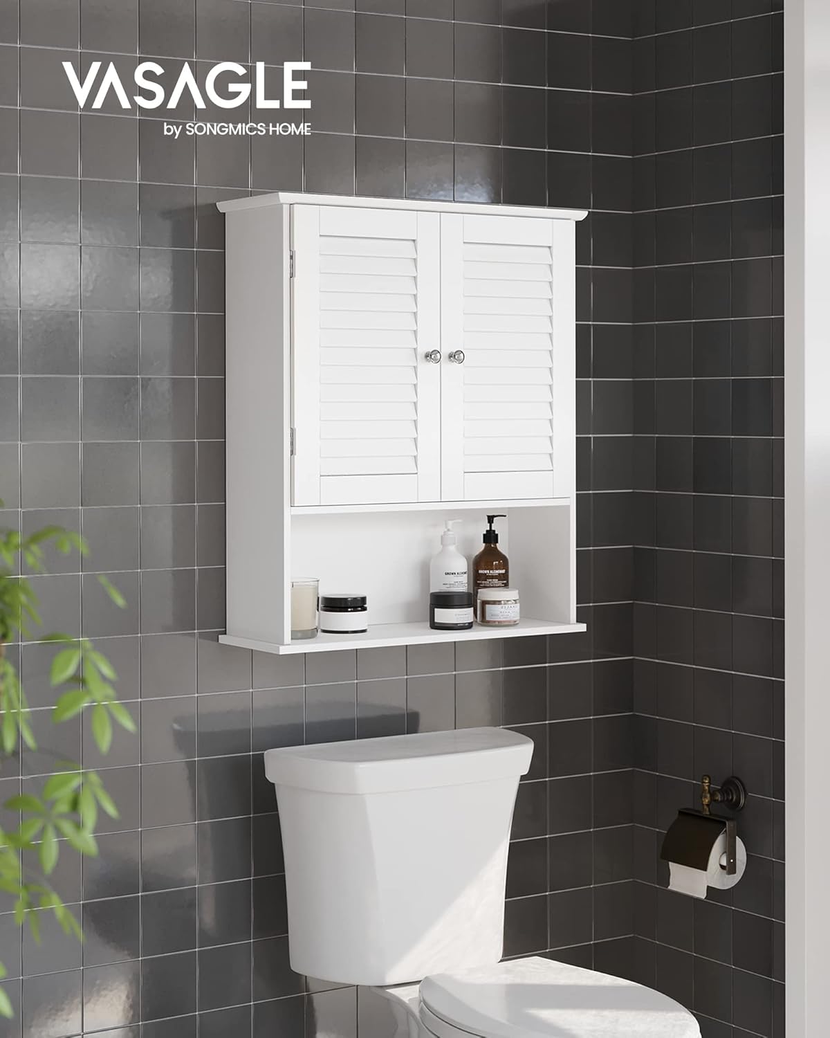 VASAGLE - meuble mural salle de bains - 20x60x70cm - étagère réglable, double porte, blanc - BBC27WT