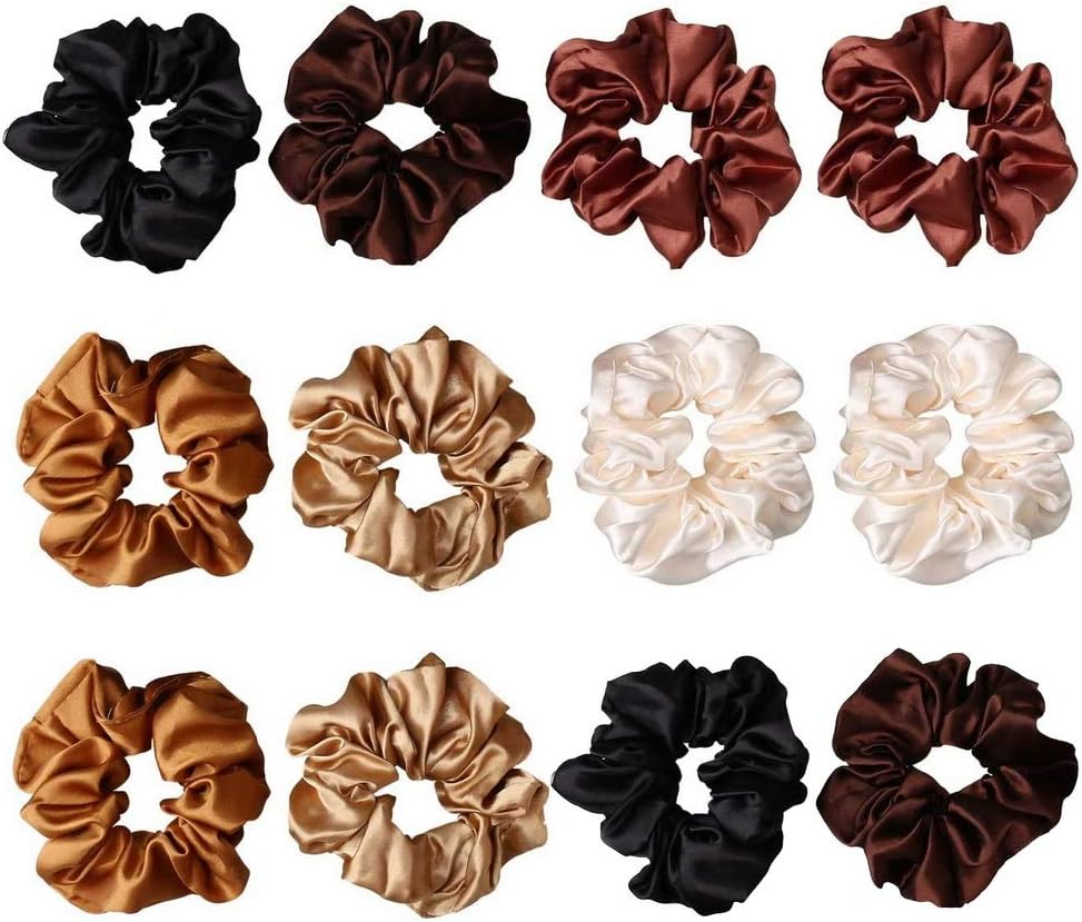Chouchous cheveux - lot de 12 - satin coloré, élastiques doux
