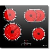 Disaenvir Plateau vitrocéramique 4 feux 6600 W, plaque de cuisson électrique 4 plaques avec double zone B...