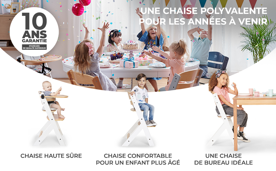 Kinderkraft ENOCK Chaise Haute Bébé, 3 en 1, en Bois
