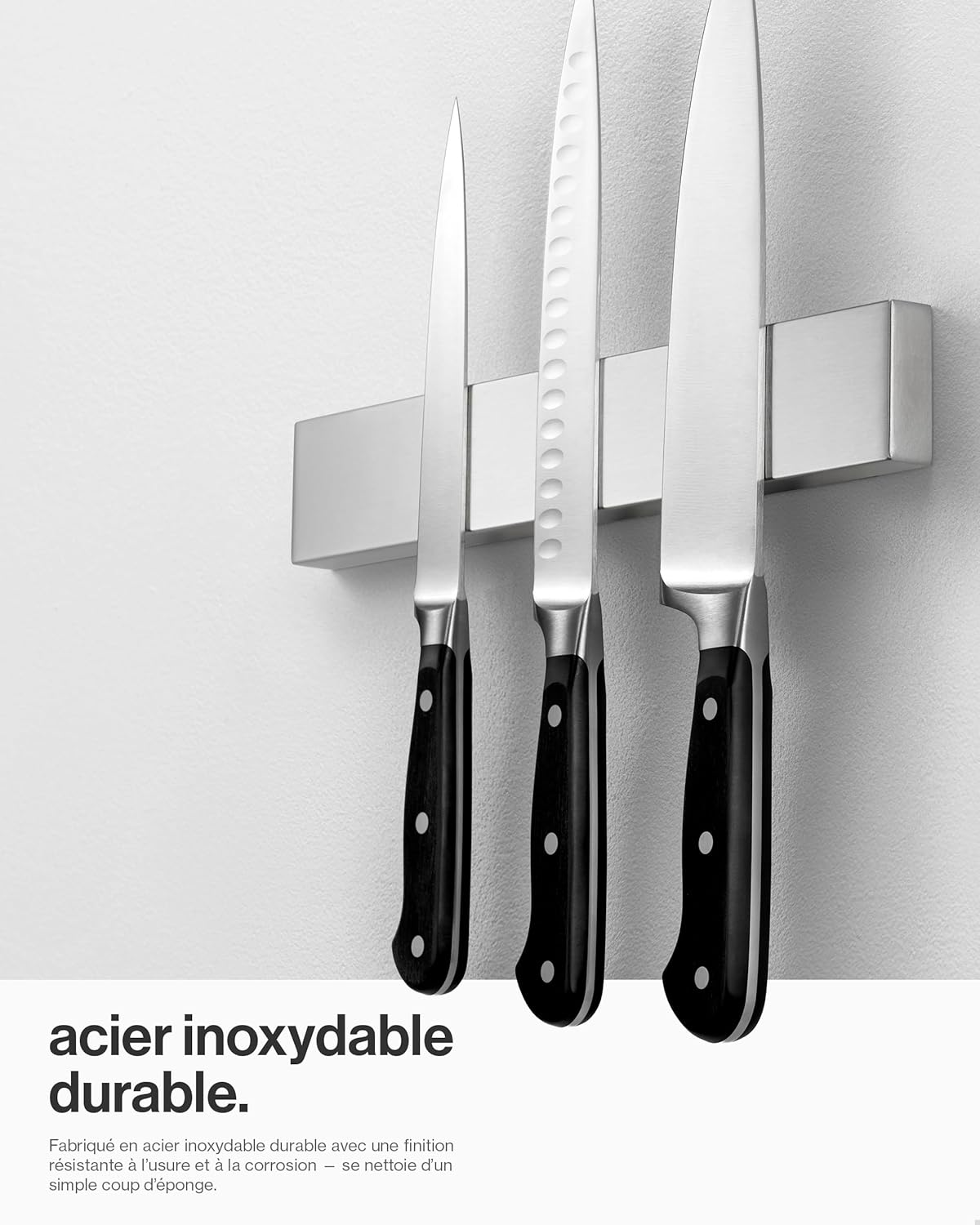 LARHN - Porte-couteaux aimanté extra puissant - 30 cm - inox, fixation murale