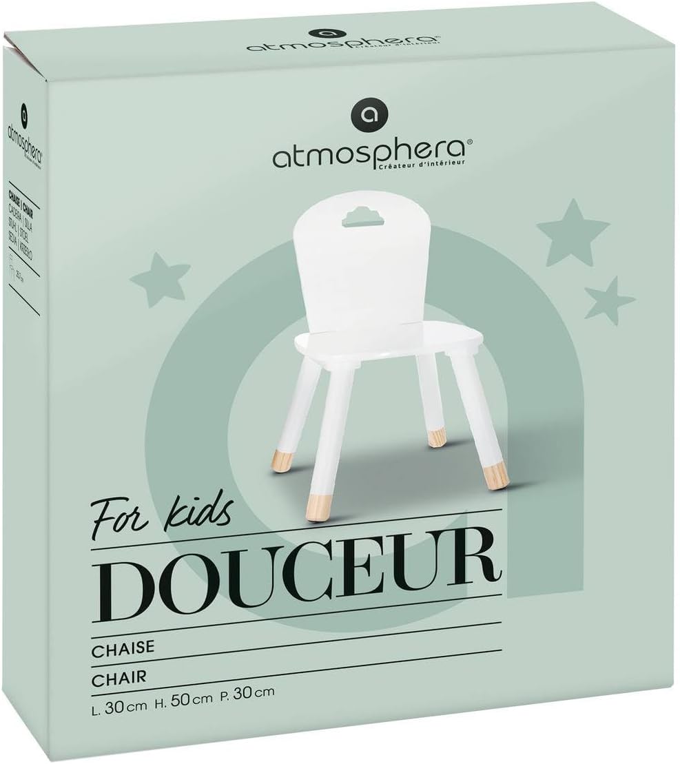 Atmosphera - Chaise enfant Douceur, blanche, confortable et solide