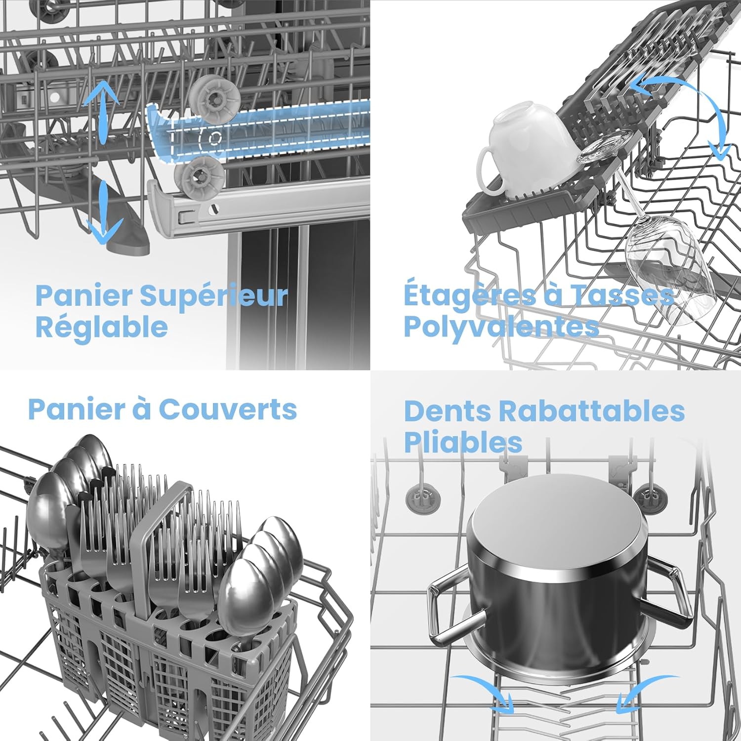 COMFEE' - lave-vaisselle indépendant 10 couverts, départ différé, paniers flexibles, demi-charge - CDWEF1034BW
