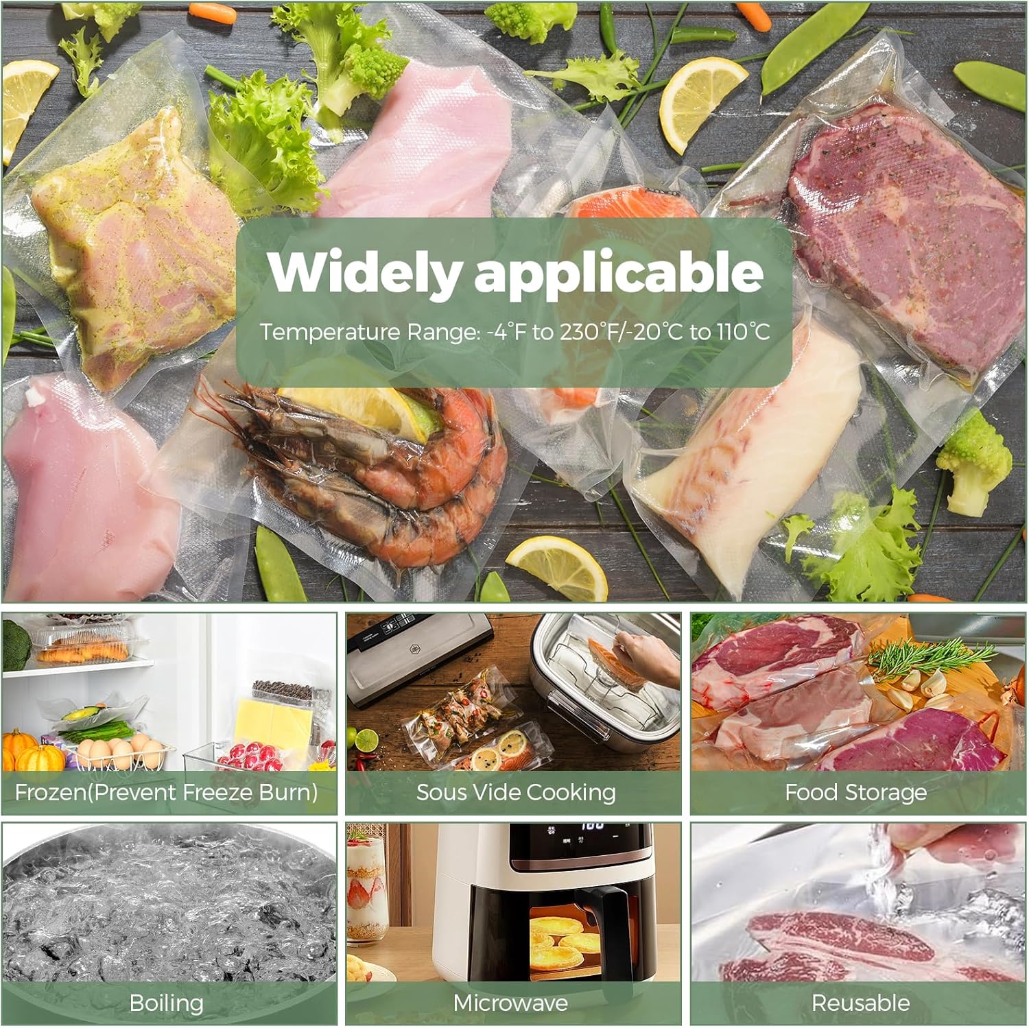 Rouleau sous vide alimentaire - 28x300cm - lot de 6, compatible toutes machines, sans BPA