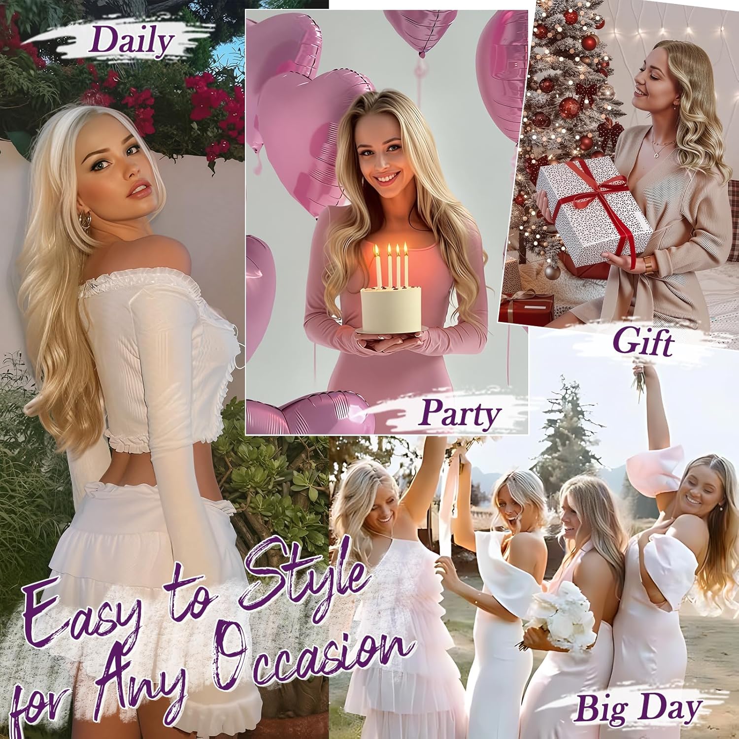 BARSDAR - Extensions à clips ondulées 50cm blond épais synthétique