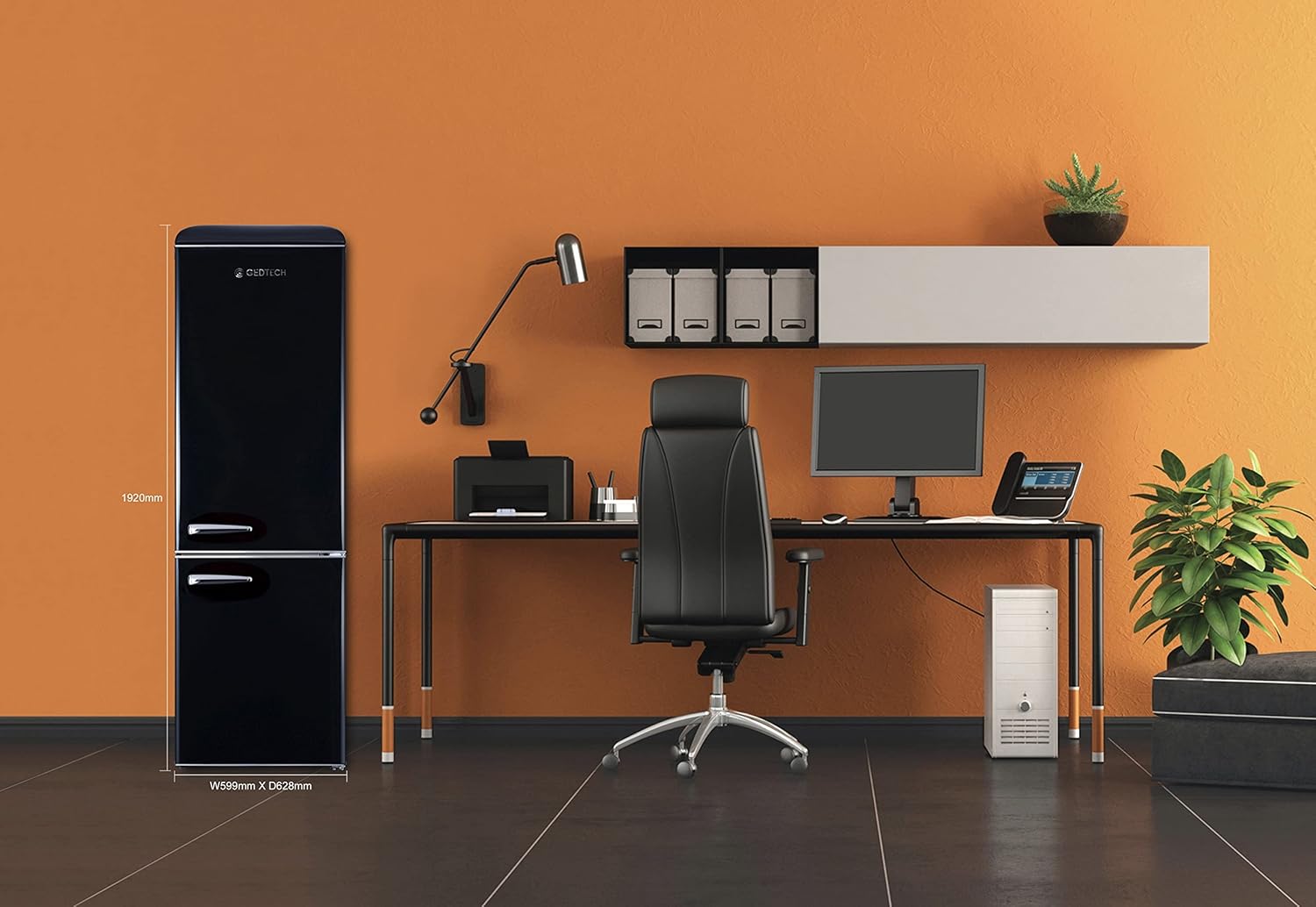 GEDTECH - réfrigérateur combiné vintage - 310L - noir, classe E, GCBV310BL