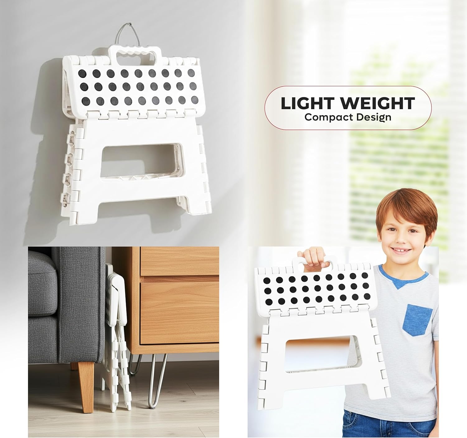 Utopia Home - Tabouret pliant 23 cm - surface antidérapante, portable, 272 kg, blanc