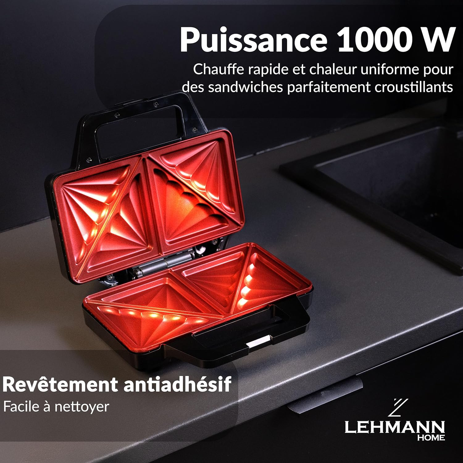 Lehmann - Croque Monsieur XL - plaques larges, antiadhésif, 1000W