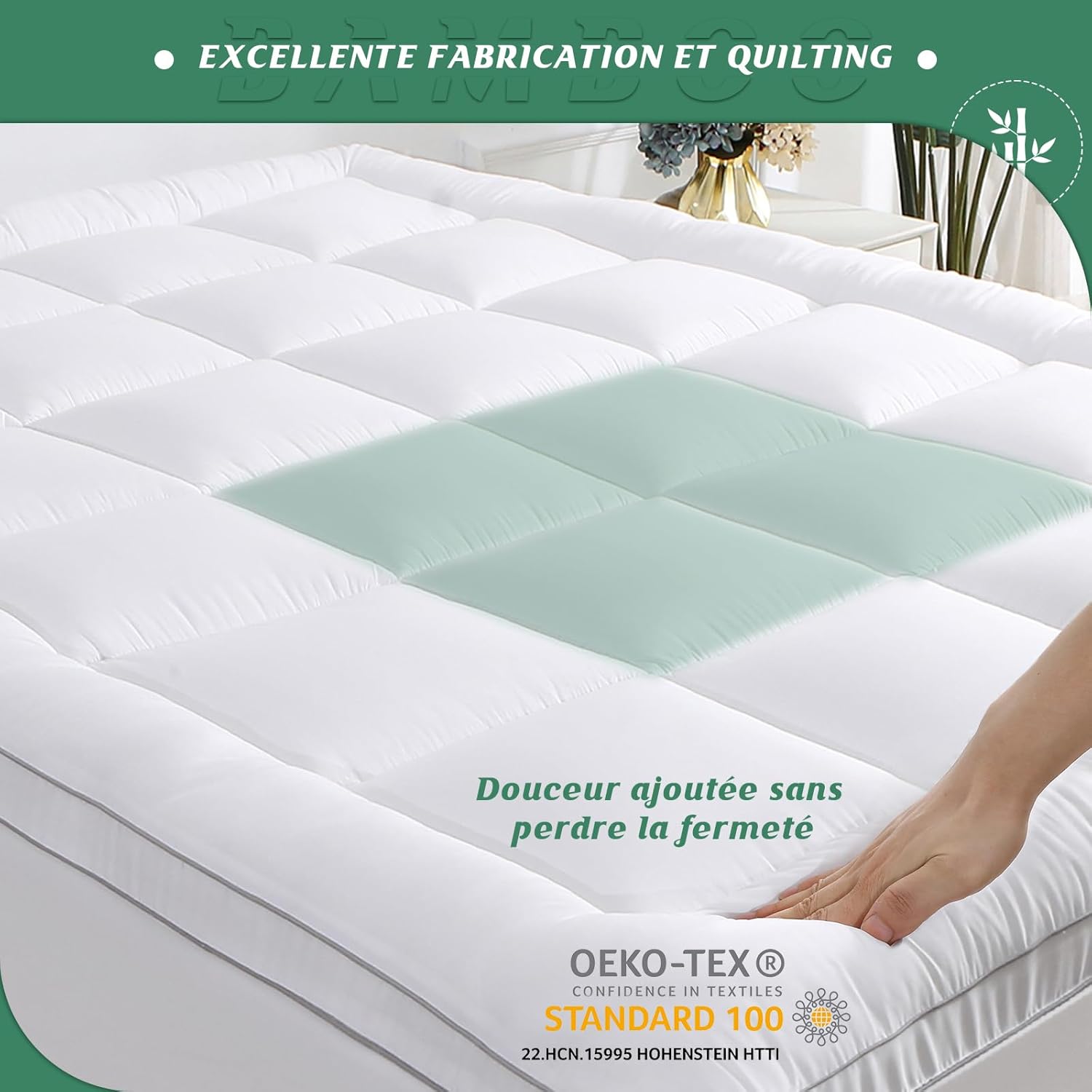 GRT - surmatelas épais 90x190cm, bambou ultra-doux, 6cm, respirant