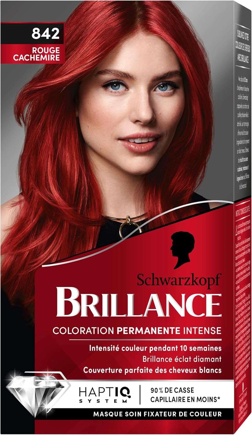 Schwarzkopf - Brillance Intense - éclat diamant, soin nourrissant, couvre 100% blancs - Rouge Cachemire 842