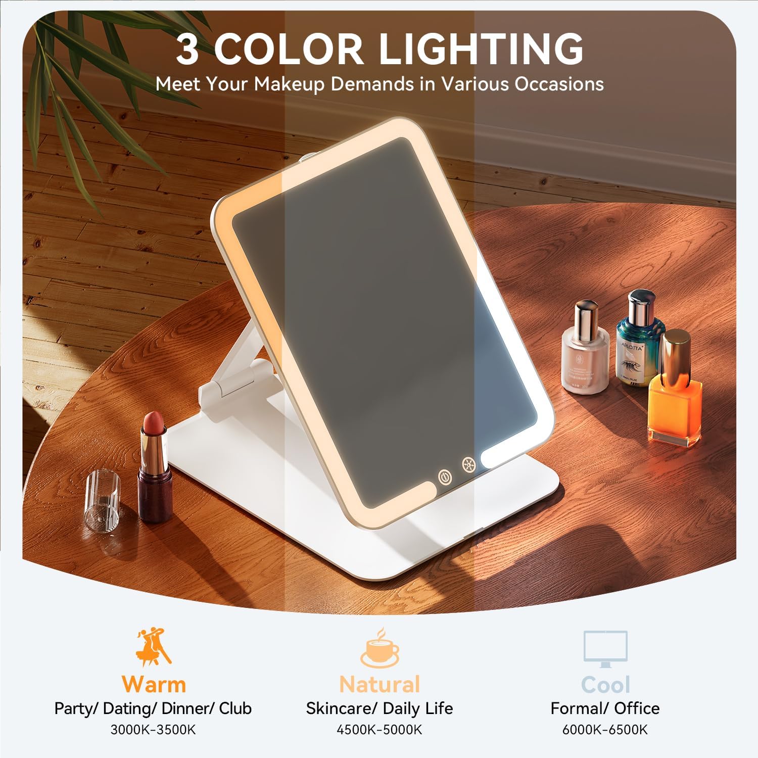 Auxmir - miroir maquillage rechargeable LED, 72 LED, écran tactile, blanc