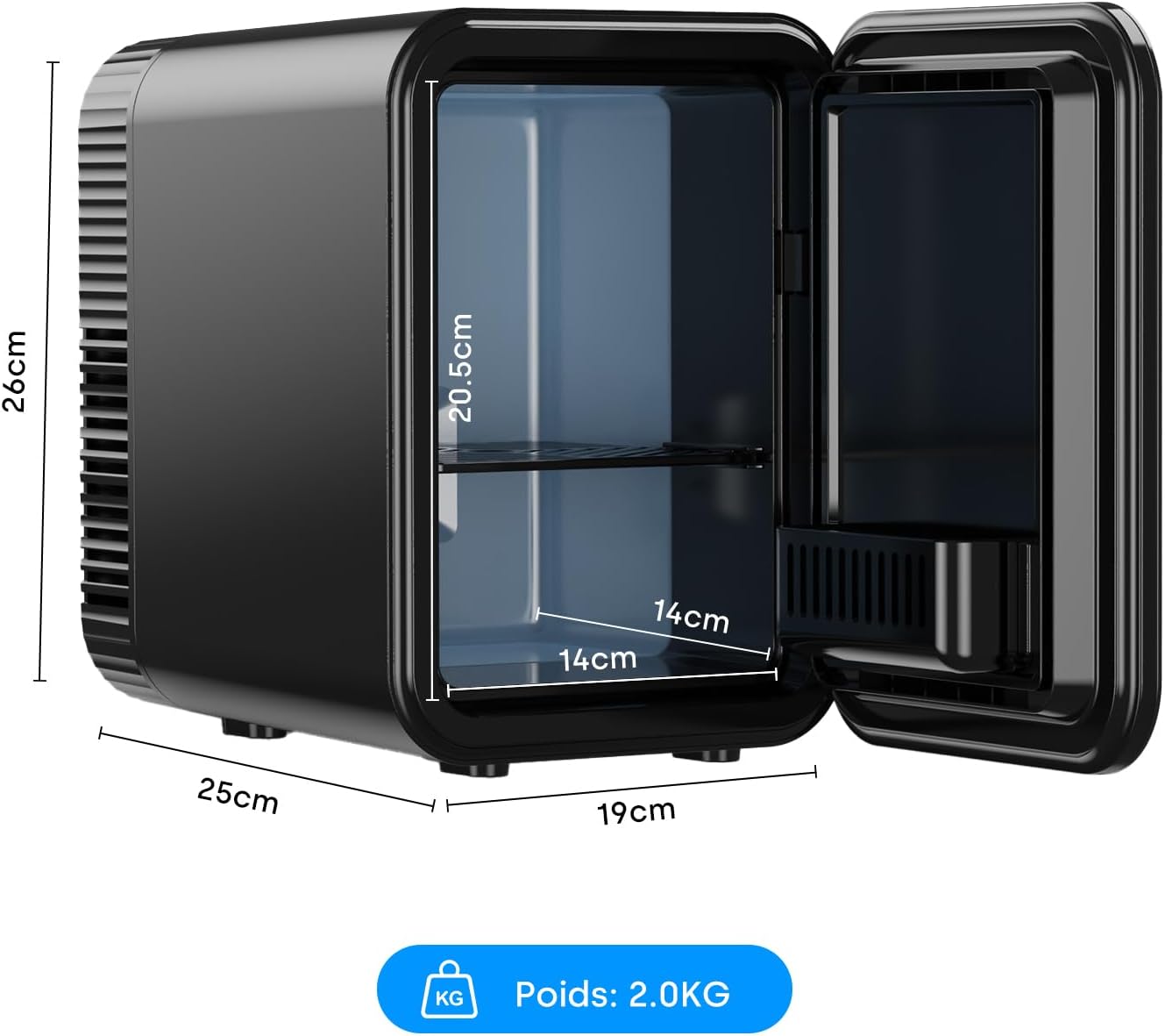 Enventor - Mini-Frigo 4L - compact, 6 canettes, 12V/220V, froid/chaleur