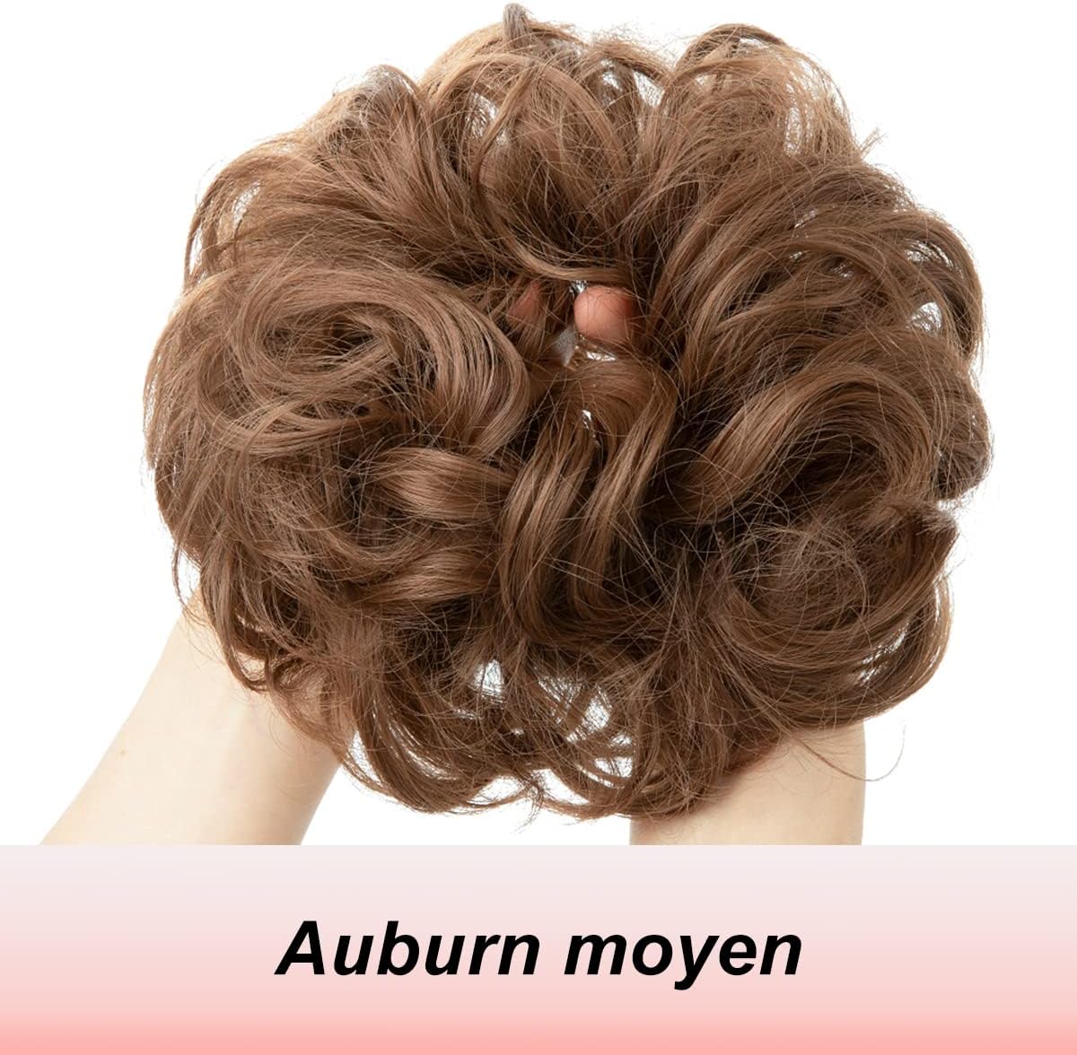 JJstar - Chignon postiche bouclé, élastique, cheveux auburn medium