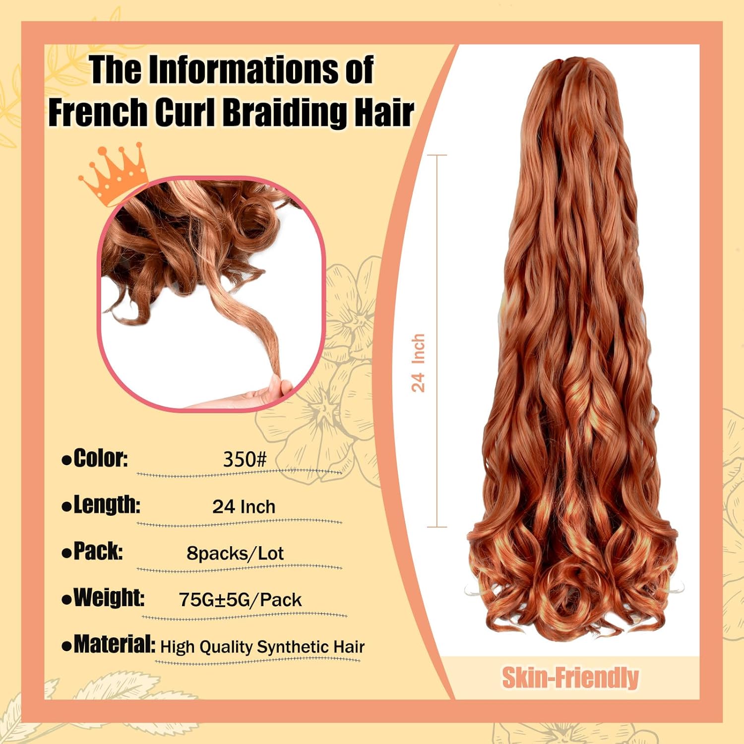 Enbeautiful - French Curl - 24 pouces - 8 paquets, mèches ondulées, pré-étirées