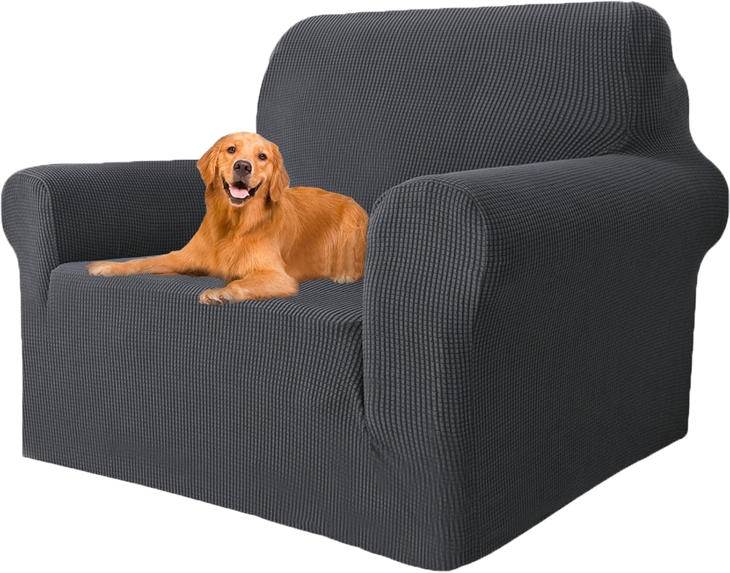 Housse Canapé Extensible 1 Place - gris foncé - accoudoirs - antidérapante, antisalissure, super élastique