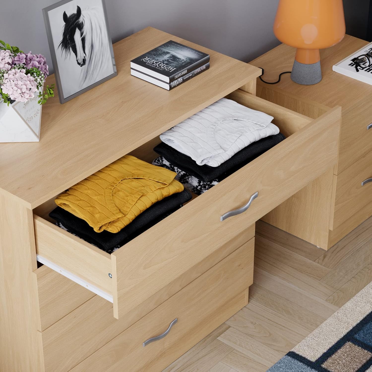 Vida Designs - Riano - Chariot 4 tiroirs, poignées métal, compact