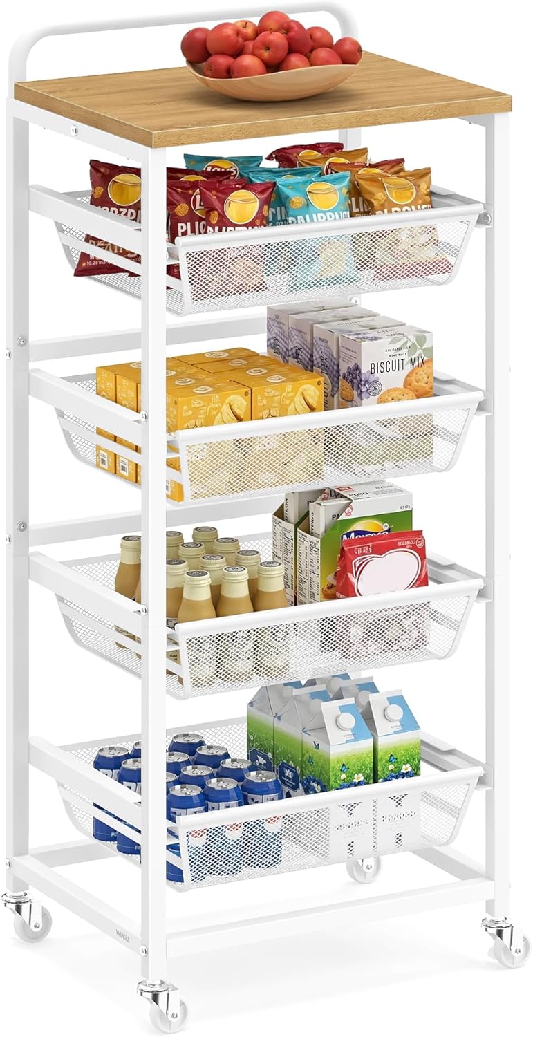 VASAGLE - chariot de rangement à 5 niveaux, 31,7x40x95cm, paniers extractibles, roulettes, poignée, LRC041YA01
