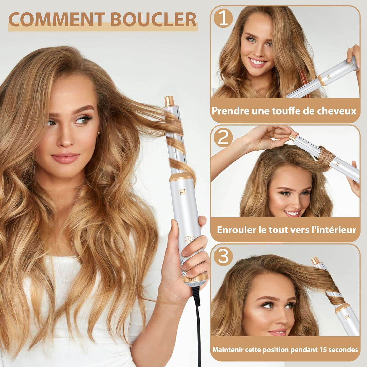 Golden Goods - Multistyler White/Gold - Brosse 5-en-1, sèche, lisse, boucle