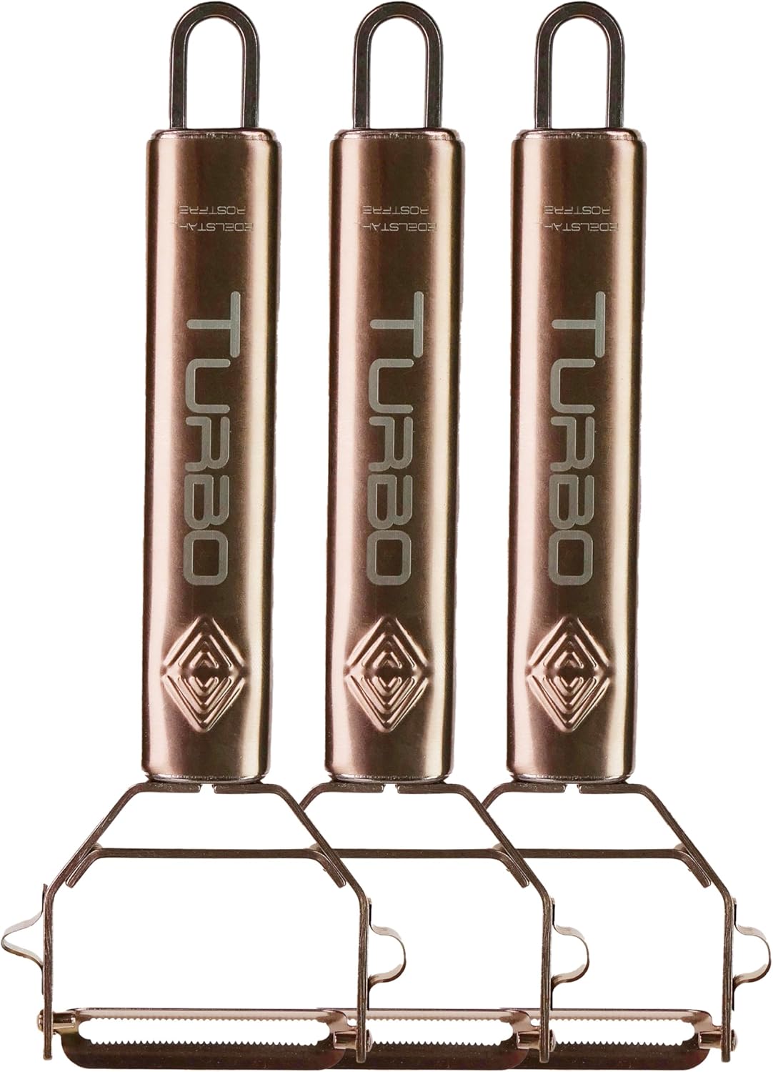 Turbo Produkte - éplucheur rosé inox 3 en 1, lame pendulaire fruits/légumes