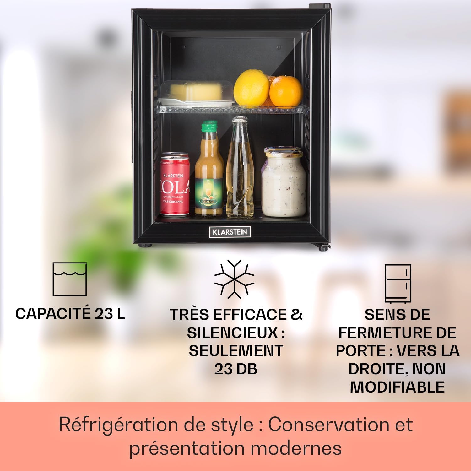 Klarstein - Brooklyn Mini - 24L, verre, étagères réglables, silencieux