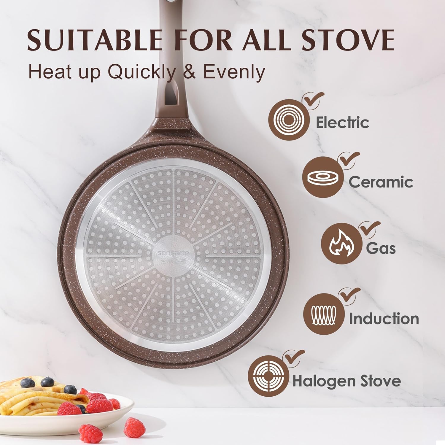 SENSARTE – Poêle à Crêpes 26 cm – Revêtement Granit, induction