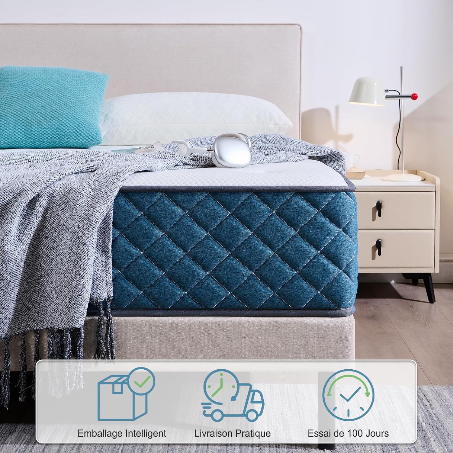 Matelas - 140x190x25 cm - ressorts ensachés, mémoire de forme, soutien parfait, respirant