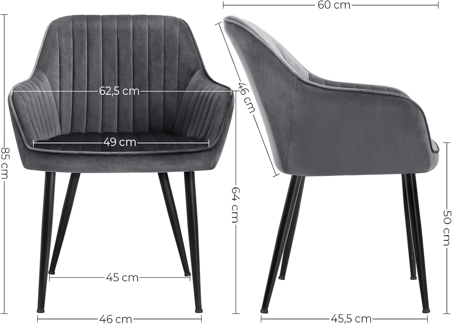 SONGMICS - chaise salle à manger velours, accoudoirs, 120kg, LDC087G02