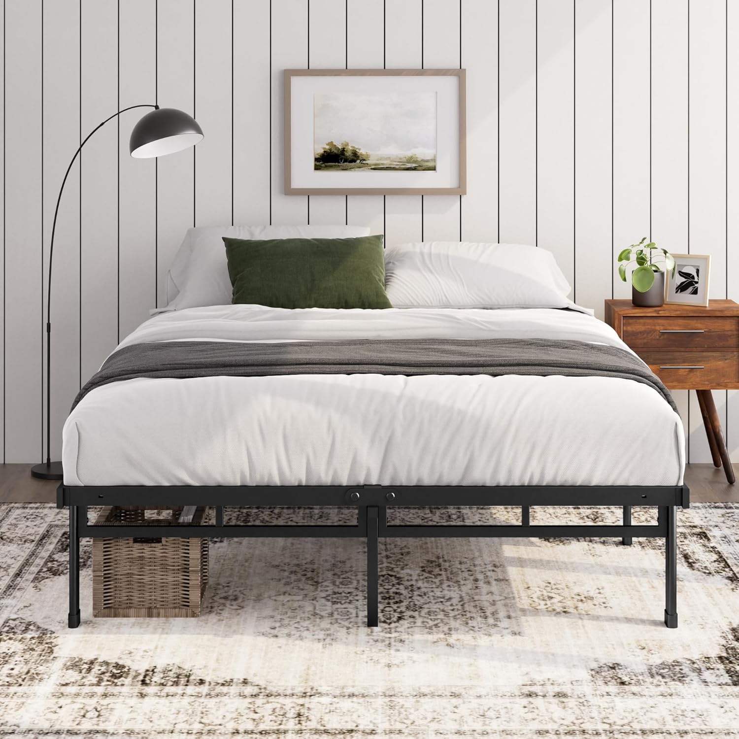 Zinus - Justin - 160x200 cm - cadre métal, rangement, 36 cm haut