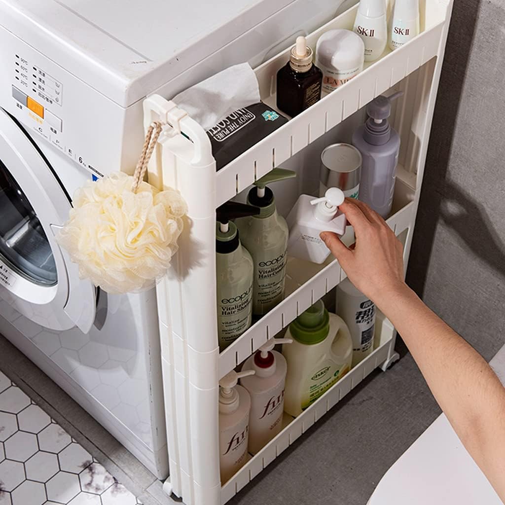 Chariot de rangement - 5 niveaux, 10 cm largeur, plastique blanc, roulettes