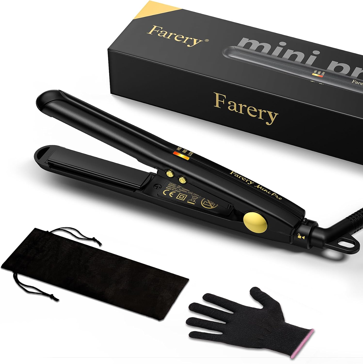 Farery - Mini fer à lisser - compact - Température réglable, arrêt auto, double tension