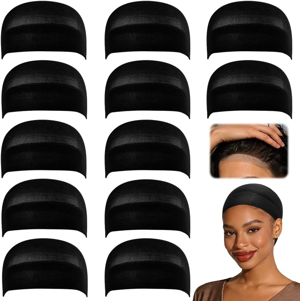 Bonnets de perruque femme – nylon, noir, 12 pièces, confort optimal