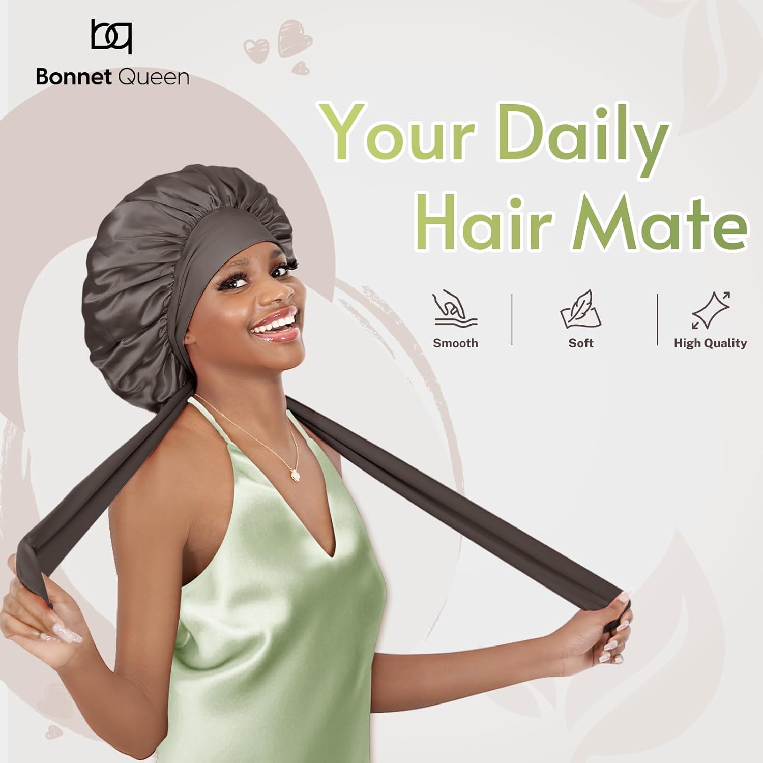 BONNET QUEEN - bonnet satin ajustable moyen - élastique long cheveux