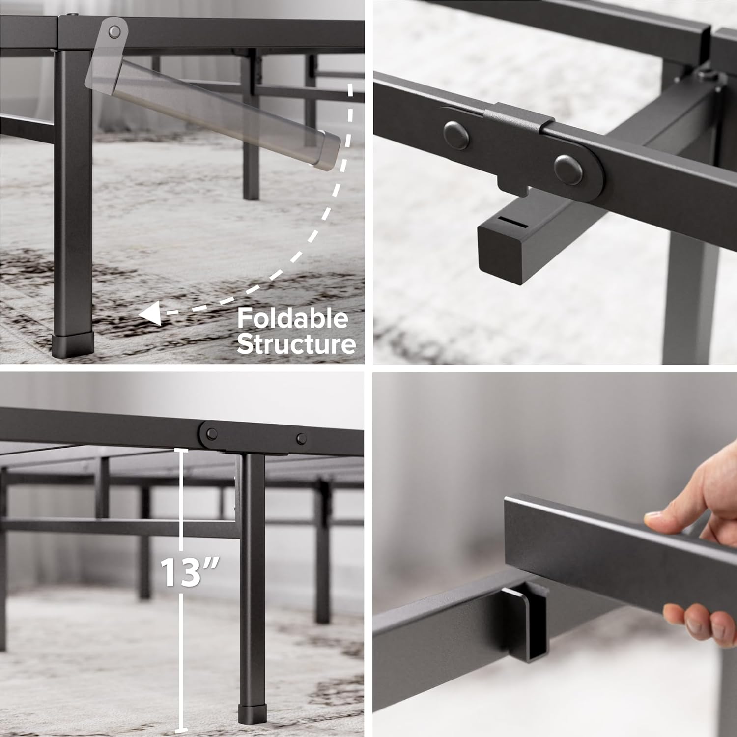 Zinus - Justin - 160x200 cm - cadre métal, rangement, 36 cm haut