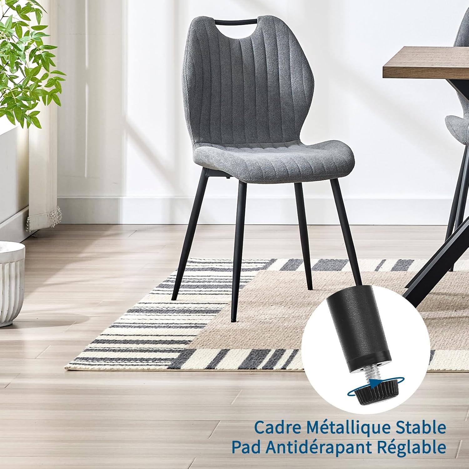 Chaises de salle à manger - ensemble 6 pcs - tissu gris, pieds métal, dossier confortable