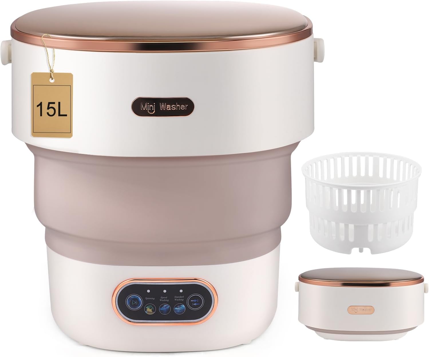 Mini machine à laver portable - 15L - pliable, panier essorage, usage compact