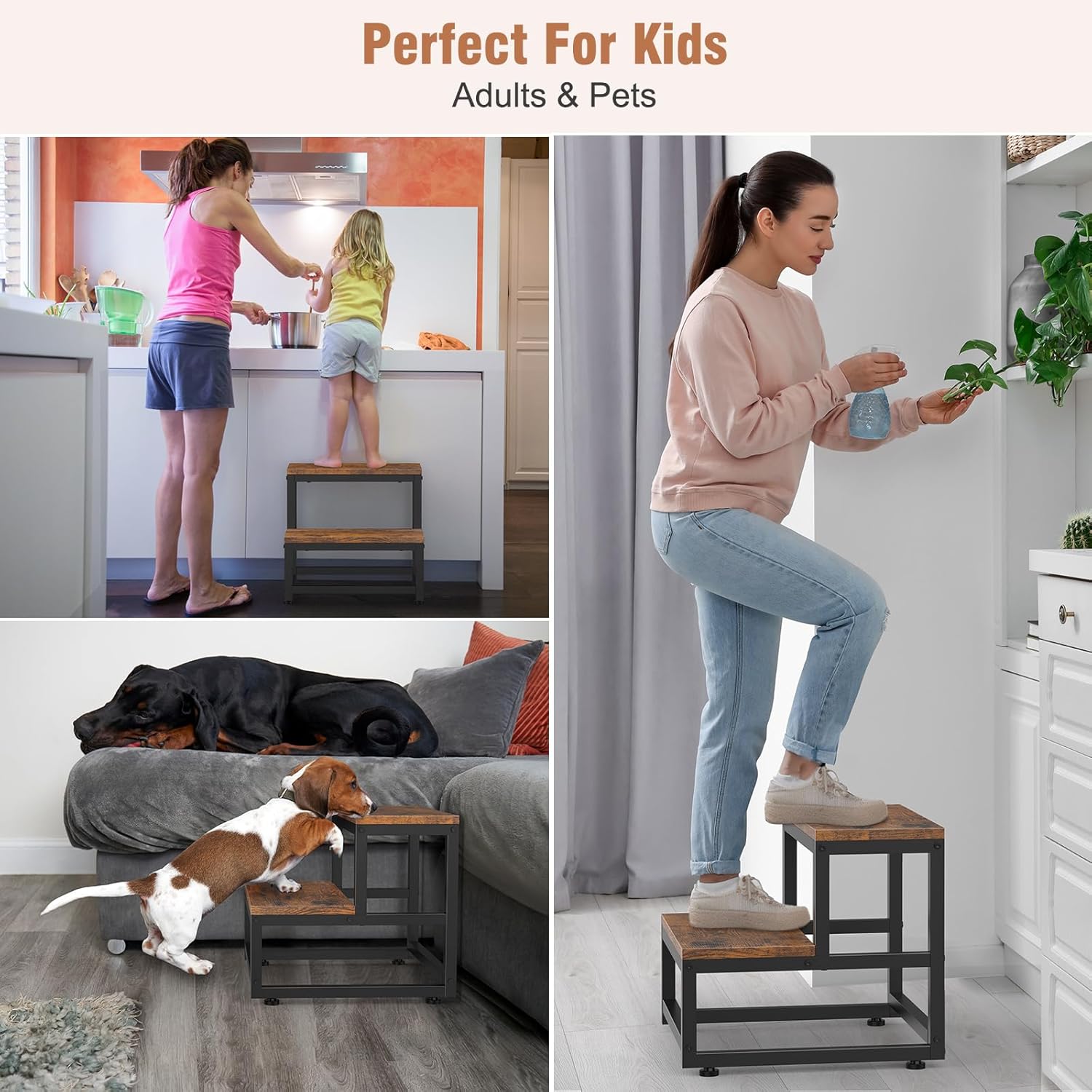 LIANTRAL - marchepied adulte/enfant 2 niveaux, acier/bois, charge 200kg