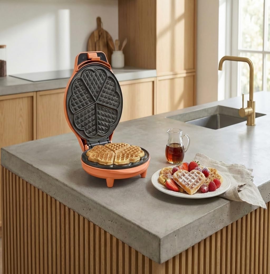 Bestron - Gaufrier rétro cœur, antiadhésif, 700W, orange