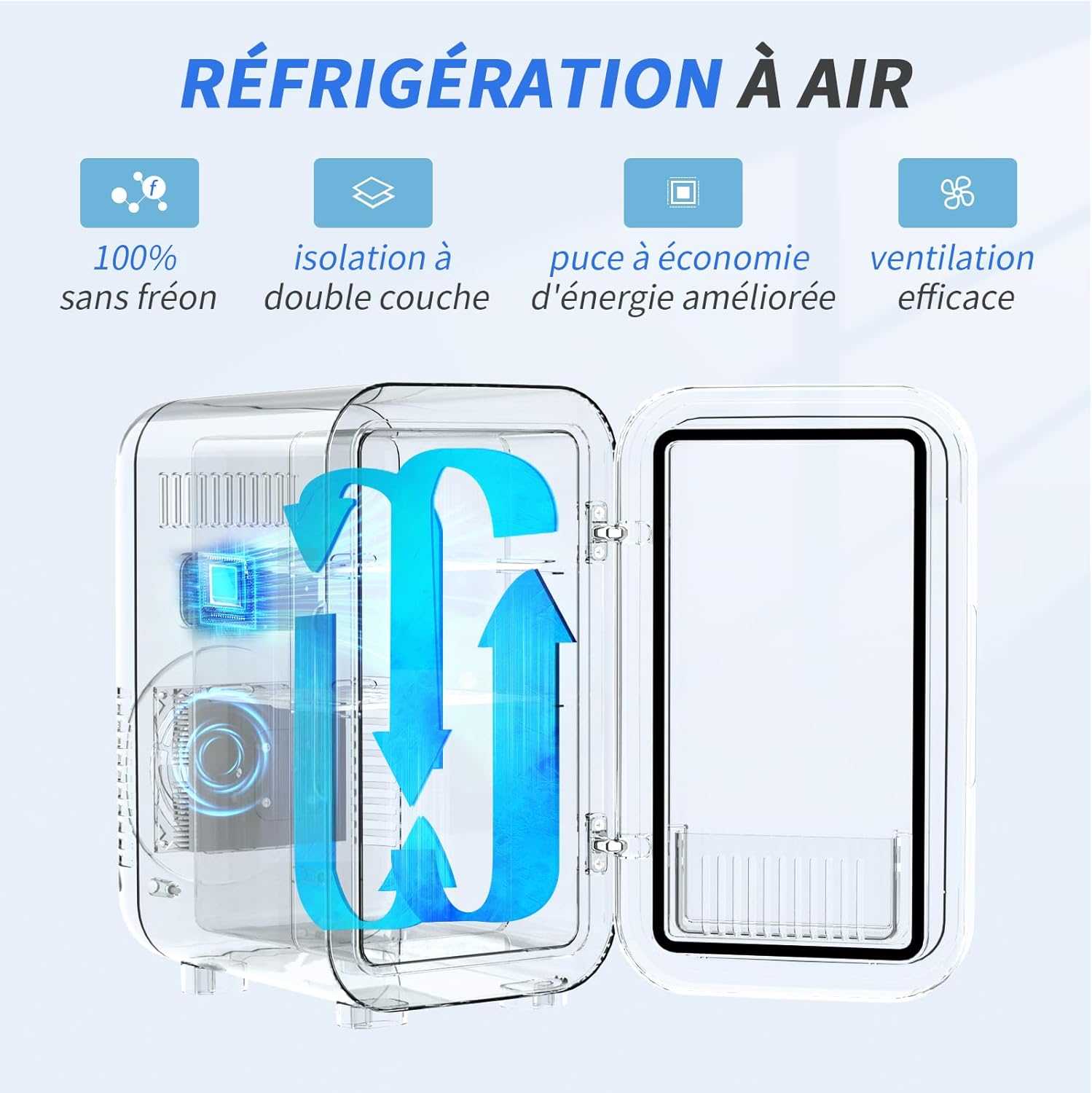 YASHE - mini réfrigérateur 6L/8 canettes, portable, AC/DC, noir