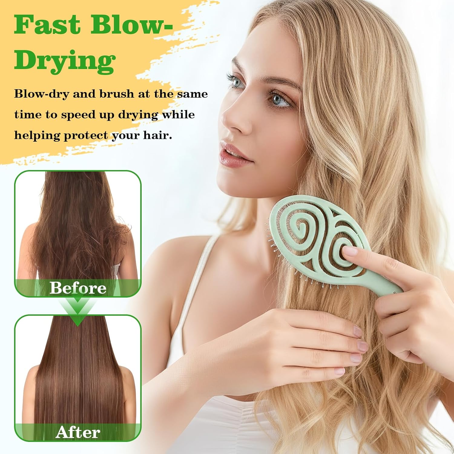 Brosse à cheveux démêlante - wet & dry - anti-casse/anti-statique - pour femme, homme, enfant, vert