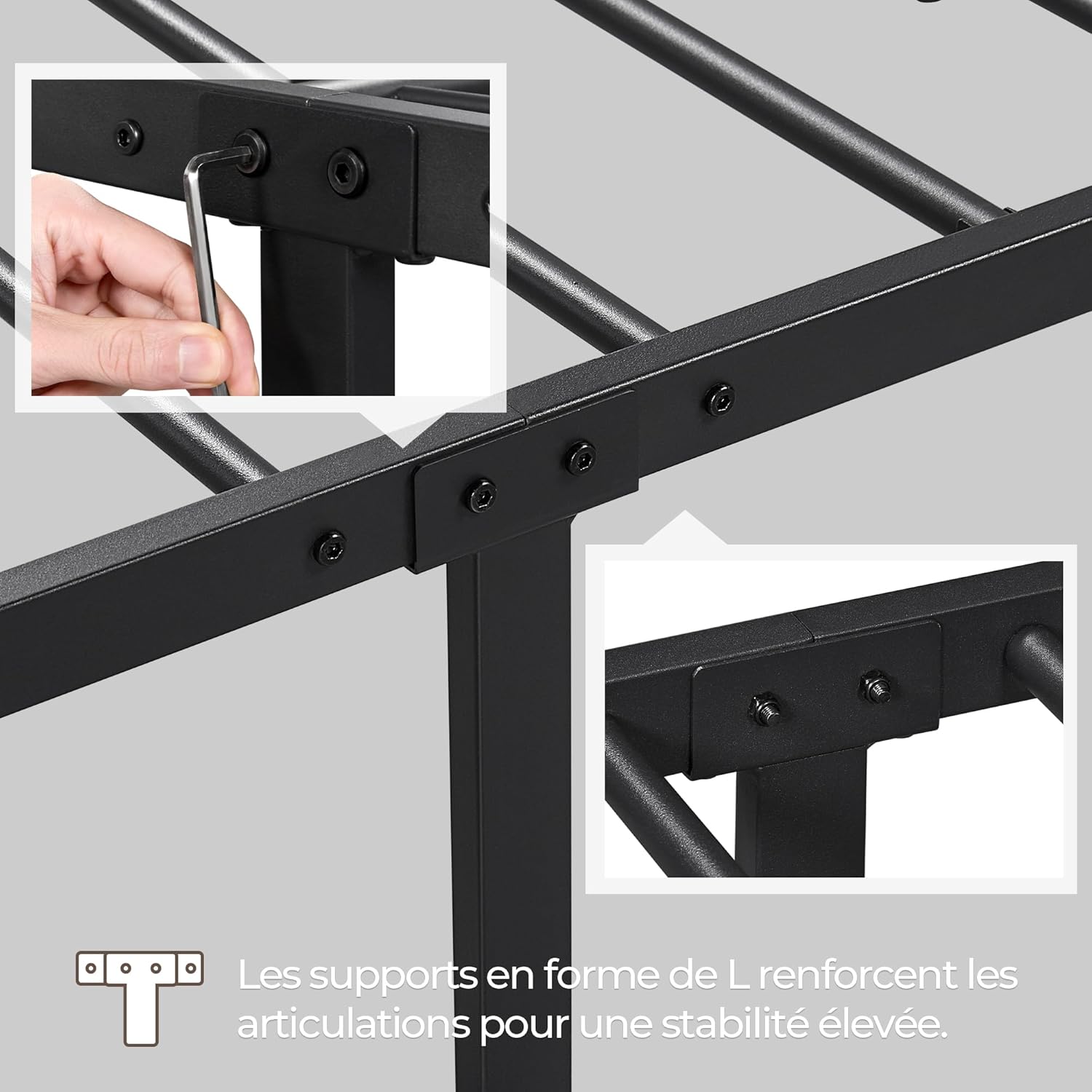 Yaheetech - Lit métal simple - 140x200cm - montage facile, gain de place