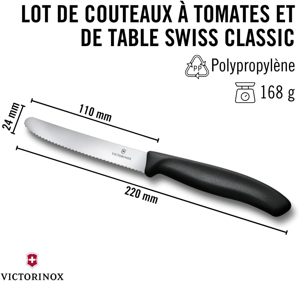 Victorinox - Swiss Classic - 11cm - couteau petit déjeuner dentelé, set 6 pièces