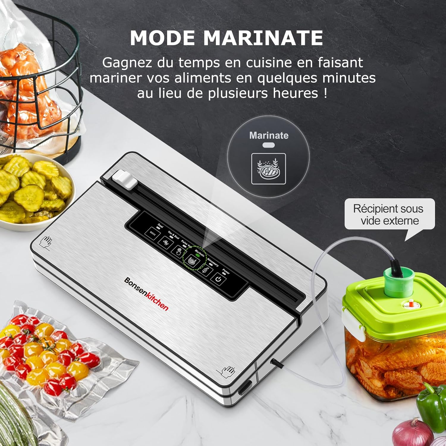 Bonsenkitchen - machine sous vide 8 L/min, 5 modes, sacs inclus