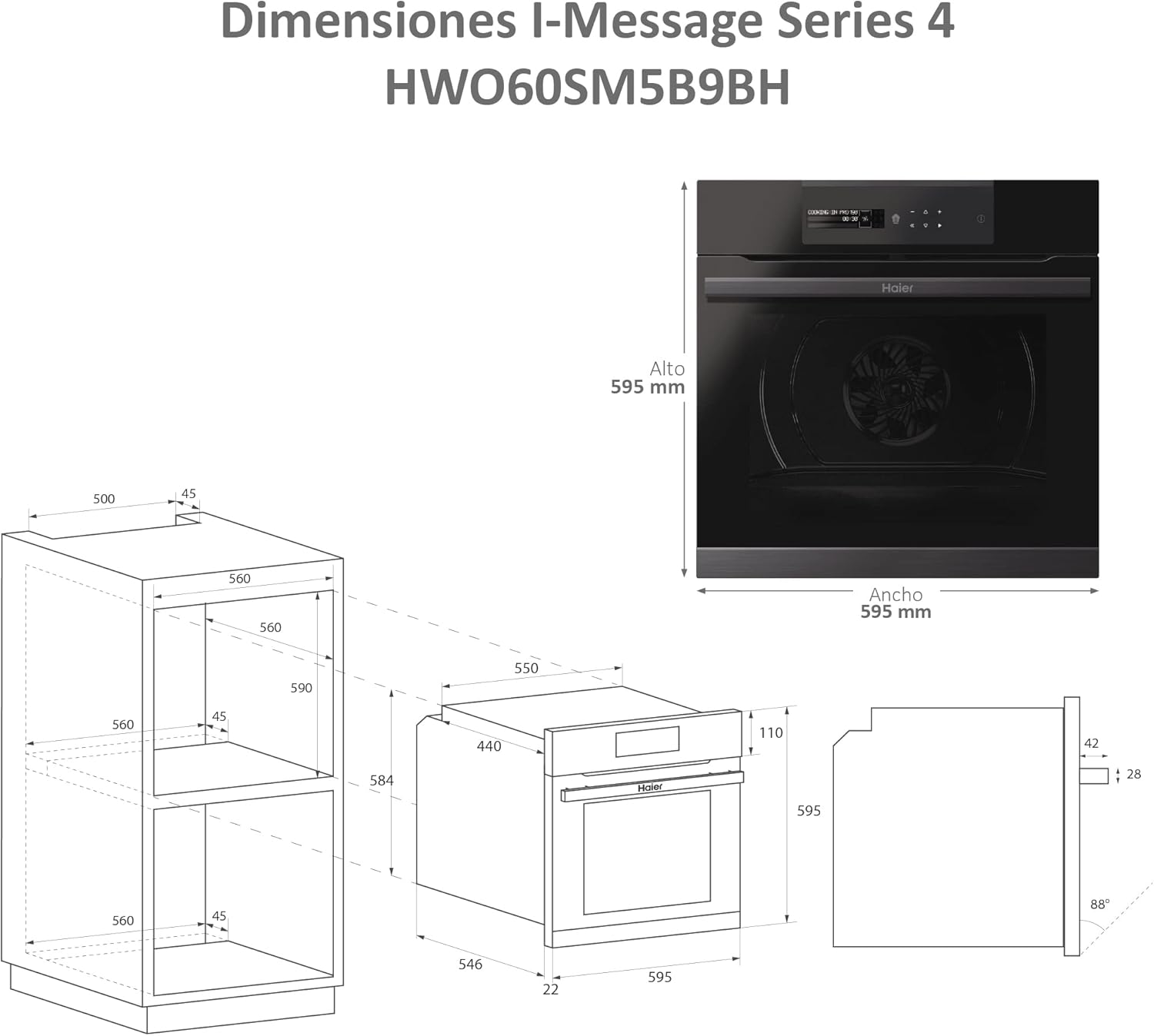 Haier - I-Message Serie 4 - four 70L pyrolyse Wi-Fi A+ - HWO60SM5B9BH