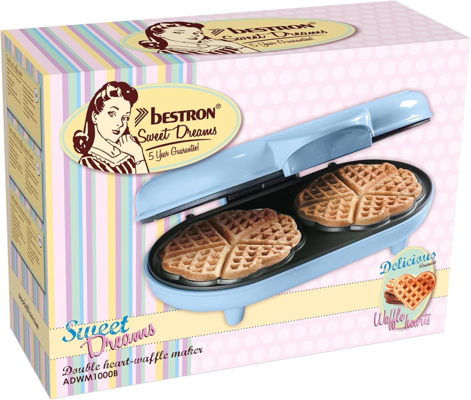 Bestron - Gaufrier double Sweet Dreams - cœur - antiadhésif - bleu