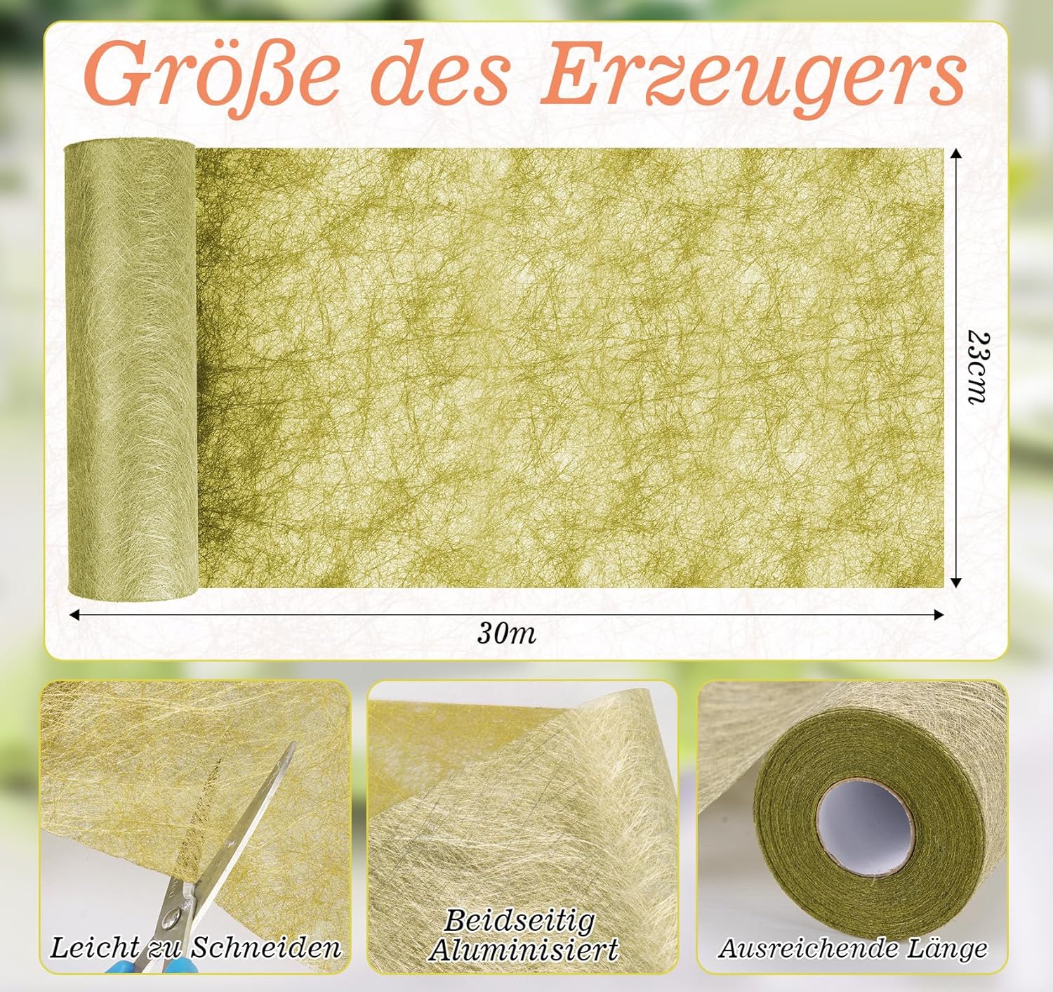 Chemin de table - non-tissé doré vert - 23x3000 cm - 150 cœurs décoratifs