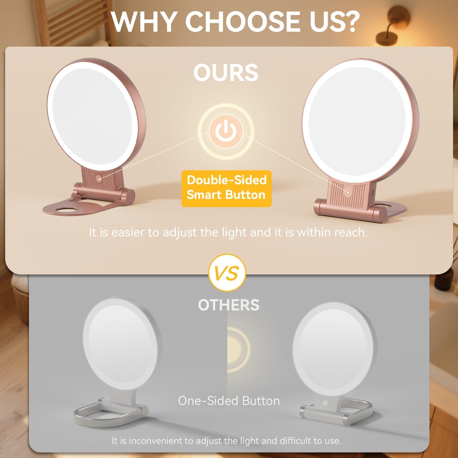 Auxmir - Miroir maquillage double face 30X/1X, LED, 2000mAh, pliable, portable