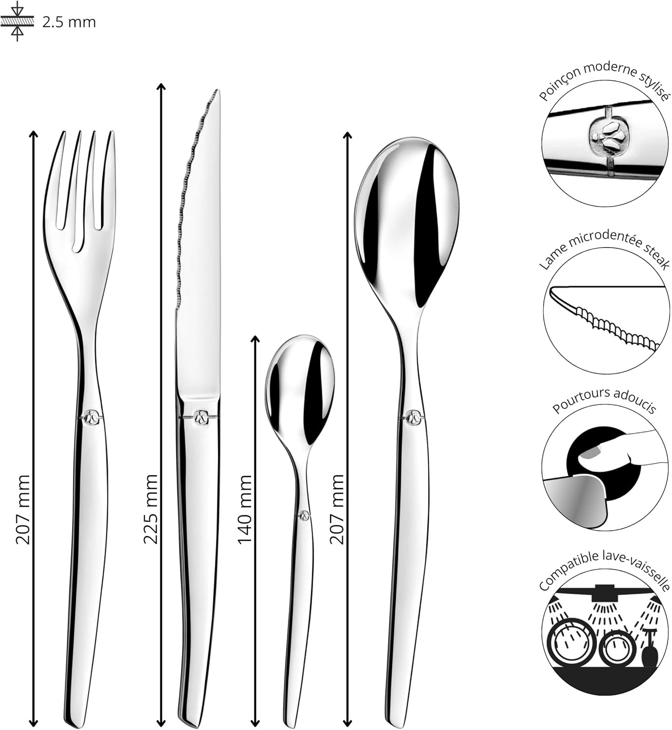 Lou Laguiole - Jet - 24 couverts 6 personnes, acier inox brillant