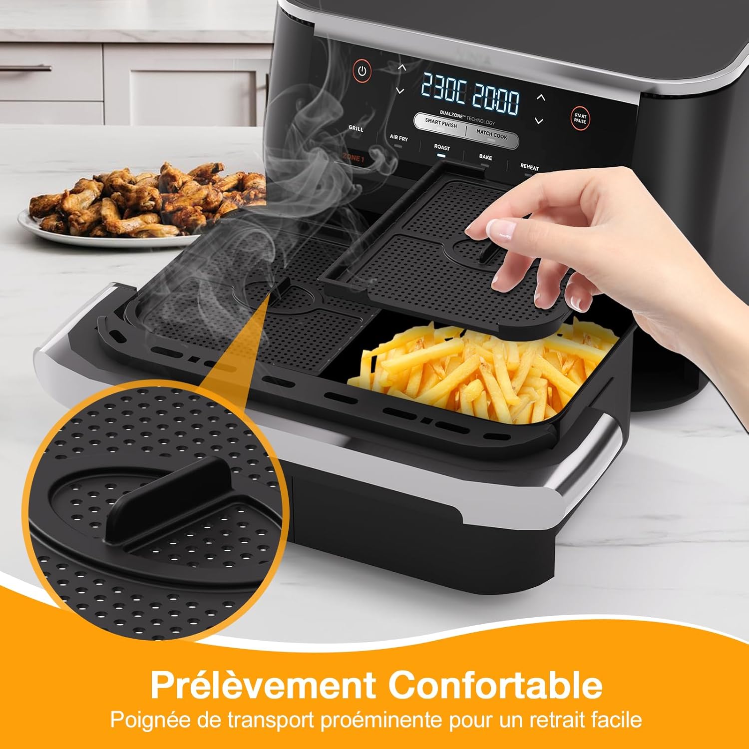Grille anti-projection air fryer - compatible Ninja Foodi série Flexdrawer - 10.4L - protection efficace spirale chauffa