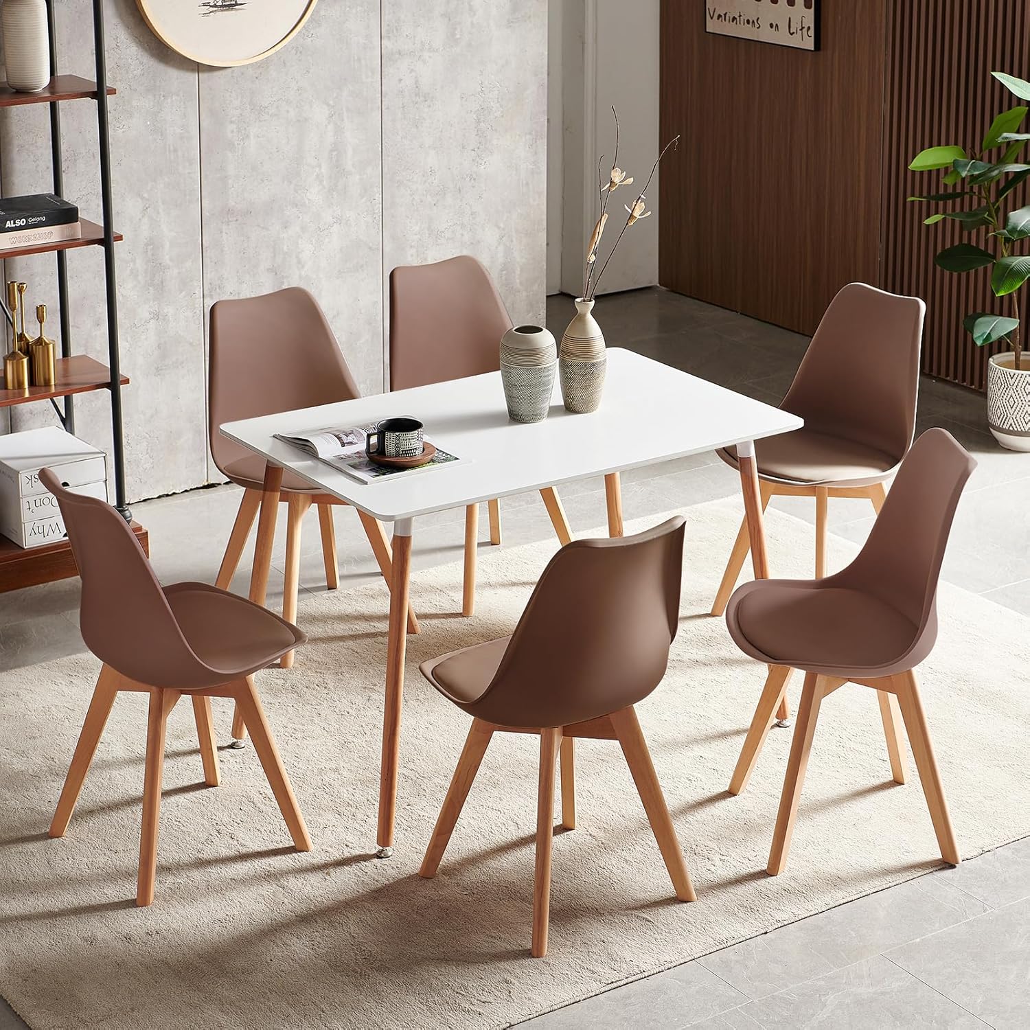 EGGREE - chaise salle à manger 8 pièces - pieds hêtre, assise rembourrée, style scandinave, brun chocolat